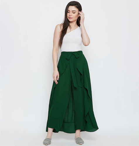 Women Green Solid Straight Palazzos